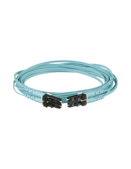 Jumper de Fibra Optica Multimodo 50/125 OM4, LC-LC Duplex, OFNR (Riser), Color Aqua, 1 Metro
