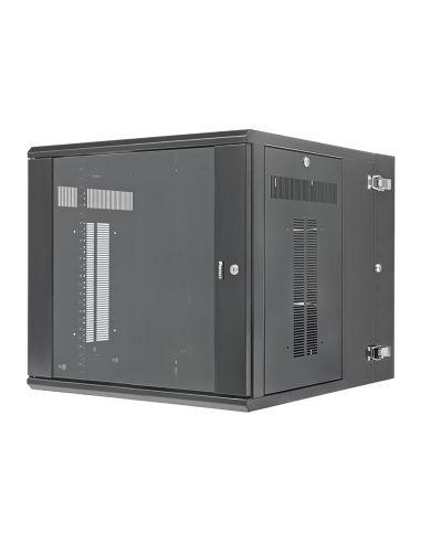 Gabinete PanZone de Montaje en Pared, de 19in, Puerta con Ventana de Seguridad, 12 UR, 762mm de Profundidad, Color Negro