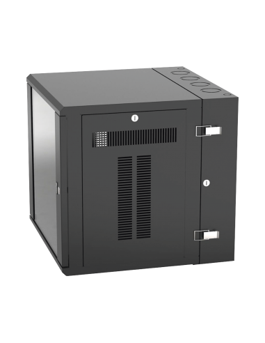 Gabinete PanZone de Montaje en Pared, de 19in, Puerta con Ventana de Seguridad, 12 UR, 635mm de Profundidad, Color Negro