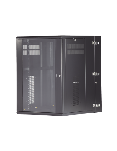 Gabinete PanZone de Montaje en Pared, de 19in, Puerta con Ventana de Seguridad, 18 UR, 762mm de Profundidad, Color Negro