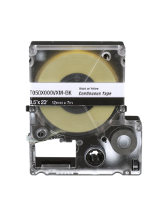 Casete de Etiquetas de Vinilo de Cinta Continua, Color Negro Sobre Amarillo, Uso Interior/Exterior, 9 mm de Ancho x 7 Metros