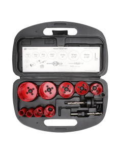 Juego de 13 Brocas Sierra Bimetálica con Adaptadores y Estuche. (3/4", 7/8", 1-1/8", 1-3/8", 1-1/2", 1-3/4", 2", 2-1/4", 2-1/