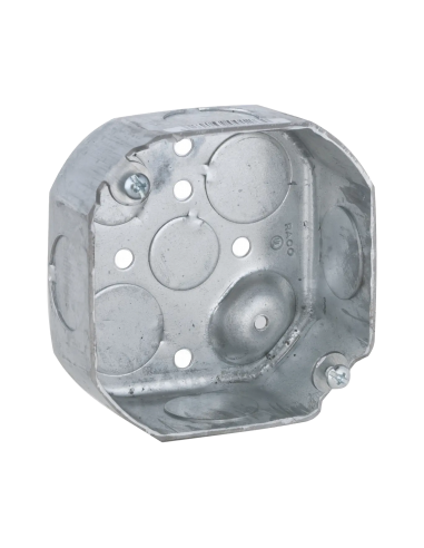 Caja Octagonal de 4" / Profundidad 1 1/2" / 6 Entradas de 3/4", 2 Entradas de 1/2" / Troquelada.