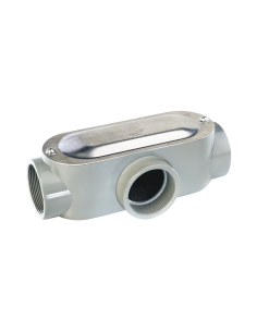 Caja oval roscada tipo T de 1 1/4" (31.8 mm) incluye tapa y tornillos.