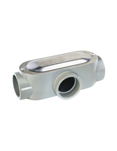 Caja oval roscada tipo T de 1 1/4" (31.8 mm) incluye tapa y tornillos.