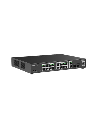 Switch L2 Administrable PoE con 16 puertos Gigabit PoE 802.3af/at + 2 SFP para fibra 1Gb, gestión gratuita desde la nube, 240