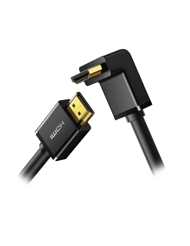 Cable HDMI 2.0 en Angulo de 90° / 3 m / 4K@60Hz / HDR / 3D / HEC (Canal Ethernet HDMI) / ARC (Canal de Retorno de Audio / CEC