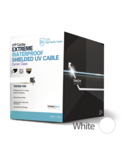 Bobina de cable de 305 m, Cat5e, para intemperie, sin blindar, color blanco, UL, para aplicaciones en CCTV, redes de datos.