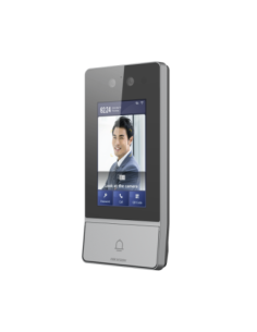 Videoportero IP 2 Megapixel / Llamada y Apertura Remota desde App Hik-Connect / Reconocimiento Facial / Panel touch 4.3"/ Exterior IP65 + Antivandalico IK08 / Botón mecanico de llamada / PoE / 1 Departamento / Apertura con Tarjeta, Codigo PIN