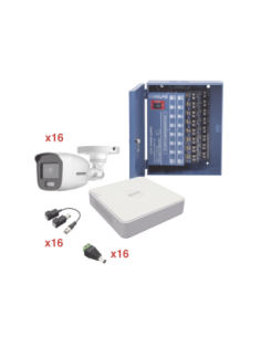 Kit TurboHD 1080p Lite / DVR 16 Canales / 16 Cámaras Bala Exterior ( 2.8mm) con ColorVu + Micrófono Integado / Transceptores / Conectores / Fuente de Poder Profesional