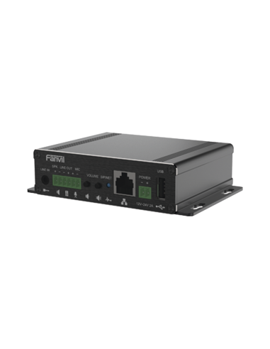 Gateway para Voceo IP/SIP, Entrada de audio (3.5mm), salida de amplificador integrado de hasta 30W, puerto USB (reproducción