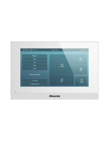 Monitor Color Blanco Linux / Pantalla Touch de 7 Pulgadas / SIP / POE / WIFI / Compatible con Frentes de Calle Akuvox