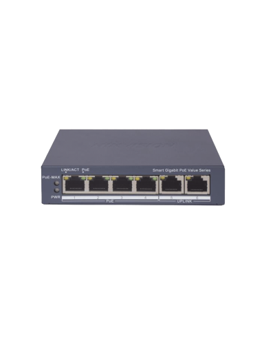 Switch Gigabit PoE+ / Administrable / 4 Puertos 1000 Mbps PoE+ / 2 Puertos 1000 Mbps Uplink / Configuración Nube Hik-PartnerP