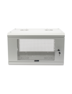 Gabinete de Pared de 6U con Puerta Perforada, 455 mm de Profundidad Total, Rack de 19'', Acero Reforzado Color Gris Mate