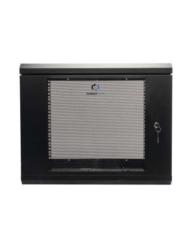 Gabinete de Pared de 9U con Puerta de Cristal Templado, 455 mm de Profundidad, Rack de 19'', Acero Reforzado Color Negro.