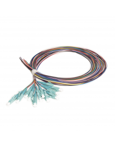 Kit de 12 Pigtails LC Multimodo OM3 50/125, conectores aqua, 2 metros