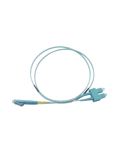 Jumper de Fibra Óptica Multimodo OM3 50/125 LC-SC OFNR (Riser), 2.0 mm, Dúplex, Aqua, 3 metros